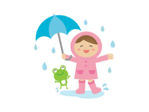 雨合羽の女の子とカエル