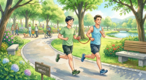 マラソンランナーと伴走者
