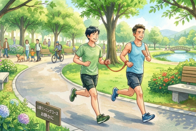 マラソンランナーと伴走者