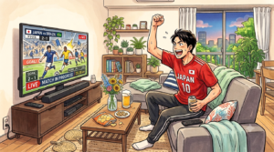 サッカー観戦をして熱くなっている男性