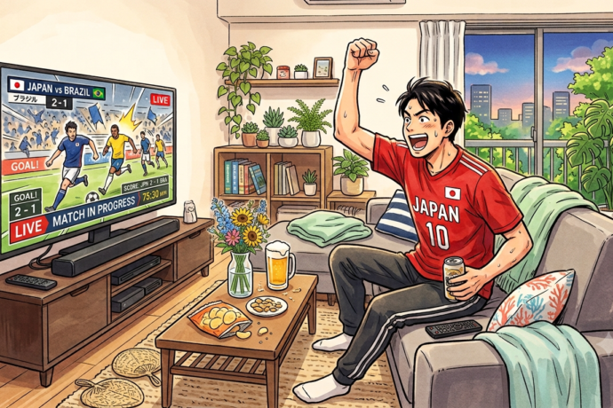 サッカー観戦をして熱くなっている男性