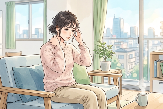 頭痛や肩こりに悩む女性