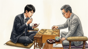 将棋で対戦する男性