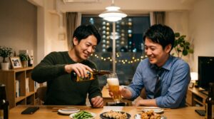 ビールを注ぐ男性