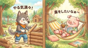 やる気のあるオオカミと楽をしたい豚
