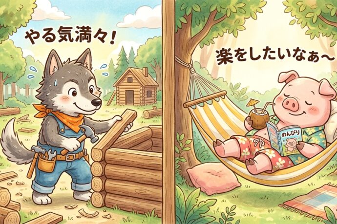 やる気のあるオオカミと楽をしたい豚
