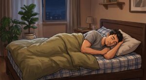 横向きで眠る男性