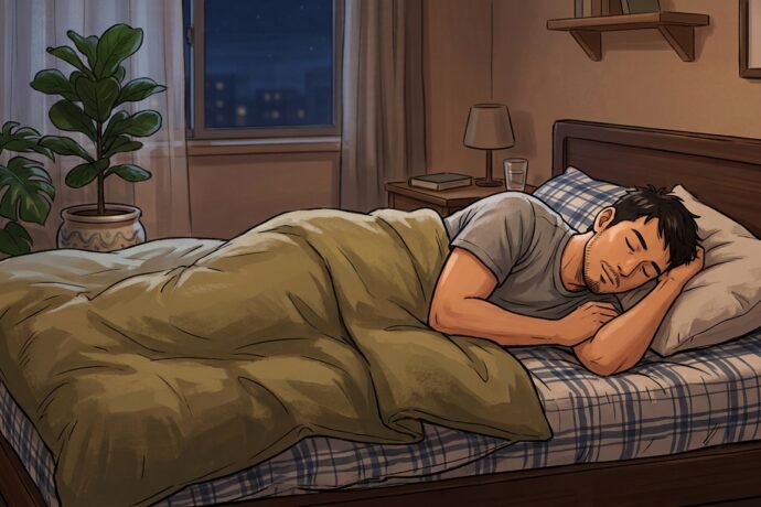 横向きで眠る男性